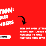 A banner image in multiple slightly too bright colours suggesting to Labour party members that they sign our open letter.