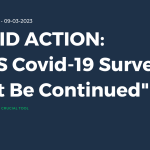 The words "PRESS RELEASE - 09-03-2023" then "COVID ACTION: "ONS Covid-19 Survey Must Be Continued" and then much smaller, in green "WE CANNOT LOSE THIS CRUCIAL TOOL"